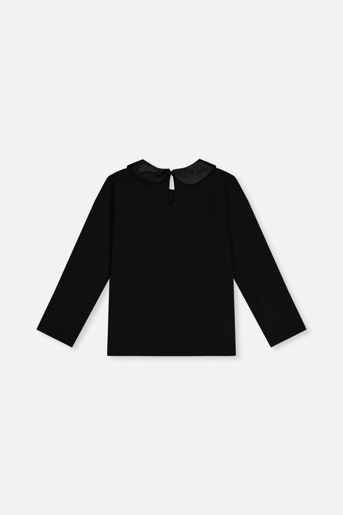 Organic Cotton T-Shirt With Peter Pan Collar Black
