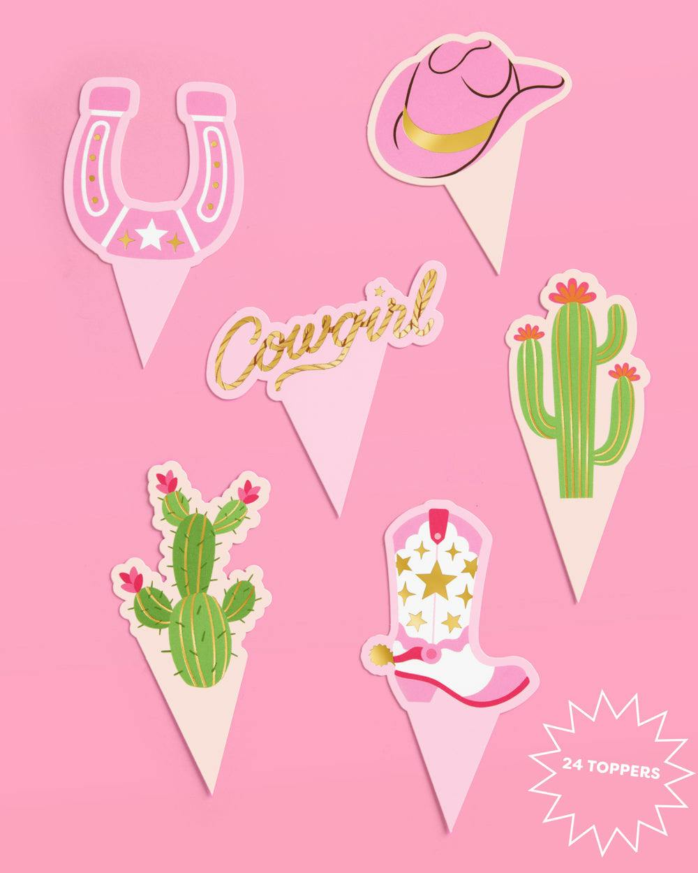 Cowgirl Cupcake Toppers - 24 toppers + sleeves