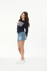 Cooper Light Wash Denim With Studs Skirt