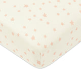 Mini Crib Sheet in GOTS Certified Organic Brushed Cotton in Ivory with Dusty Rose Stars