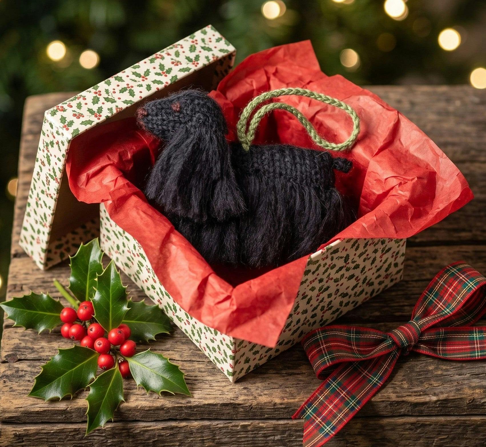 Black Cocker Spaniel Dog Hand Knit Christmas Ornament