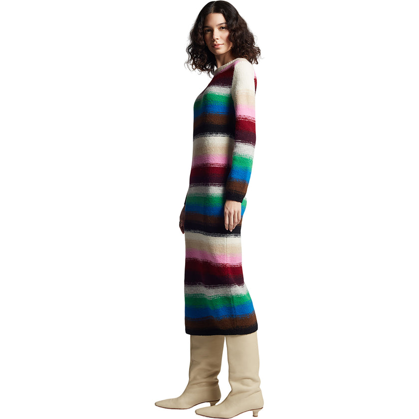 Women's Lydia Jersey Ribbed Crew Neck Long Sleeve Dress, Multi