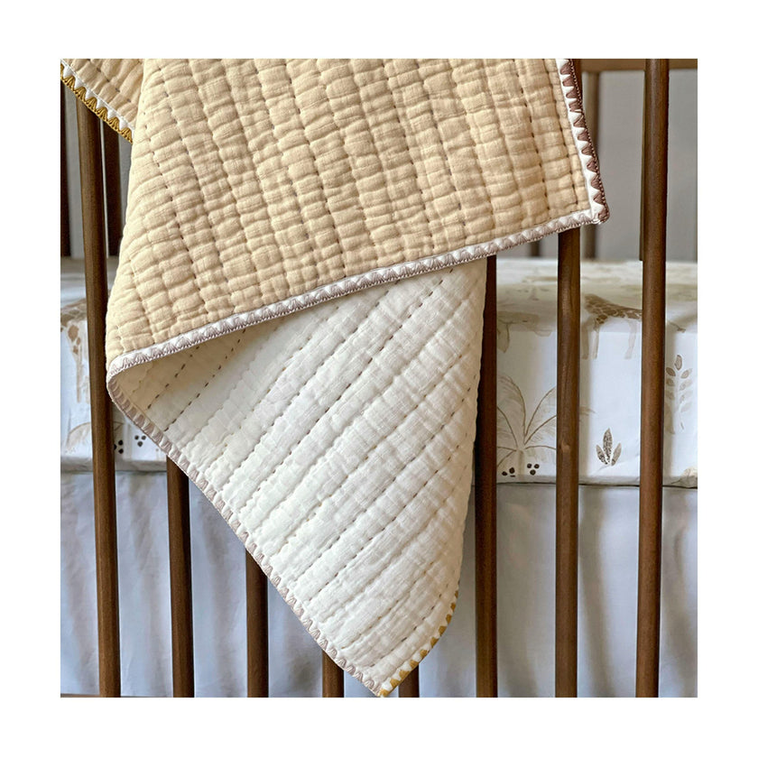 Kendi Beige Cotton Hand-Quilted Baby Blanket