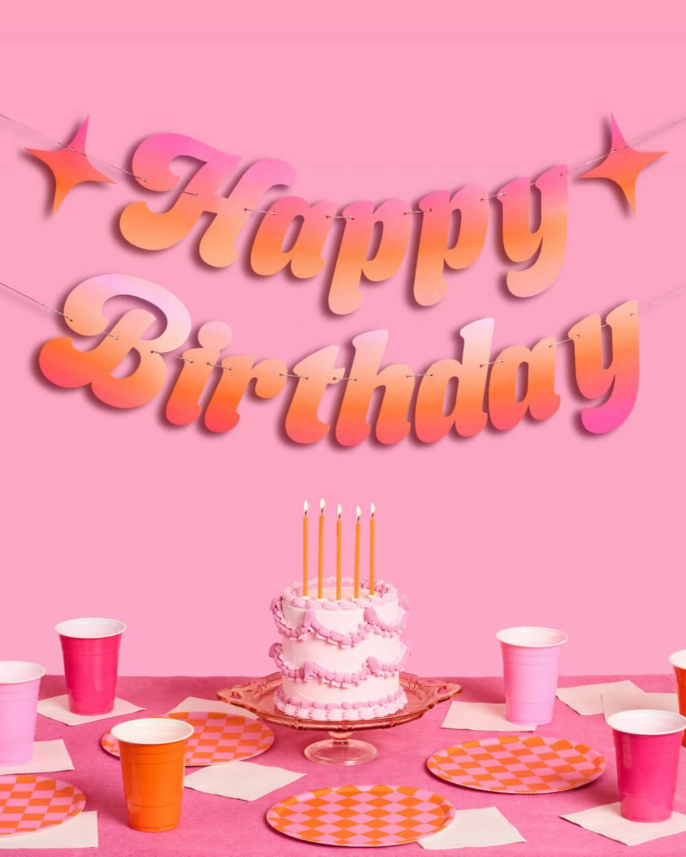 Happy Birthday Sunset Banner - pink + orange banner