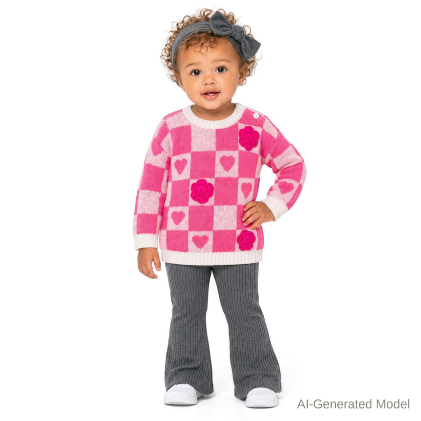 Infant (9-24M) Girls 3-Piece Sweater Set | Patchwork Hearts