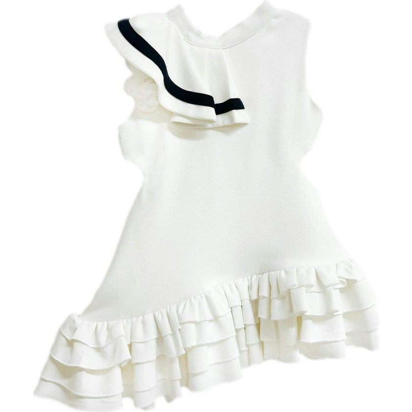 Alex White Ruffle Dress with Black Contrast Line