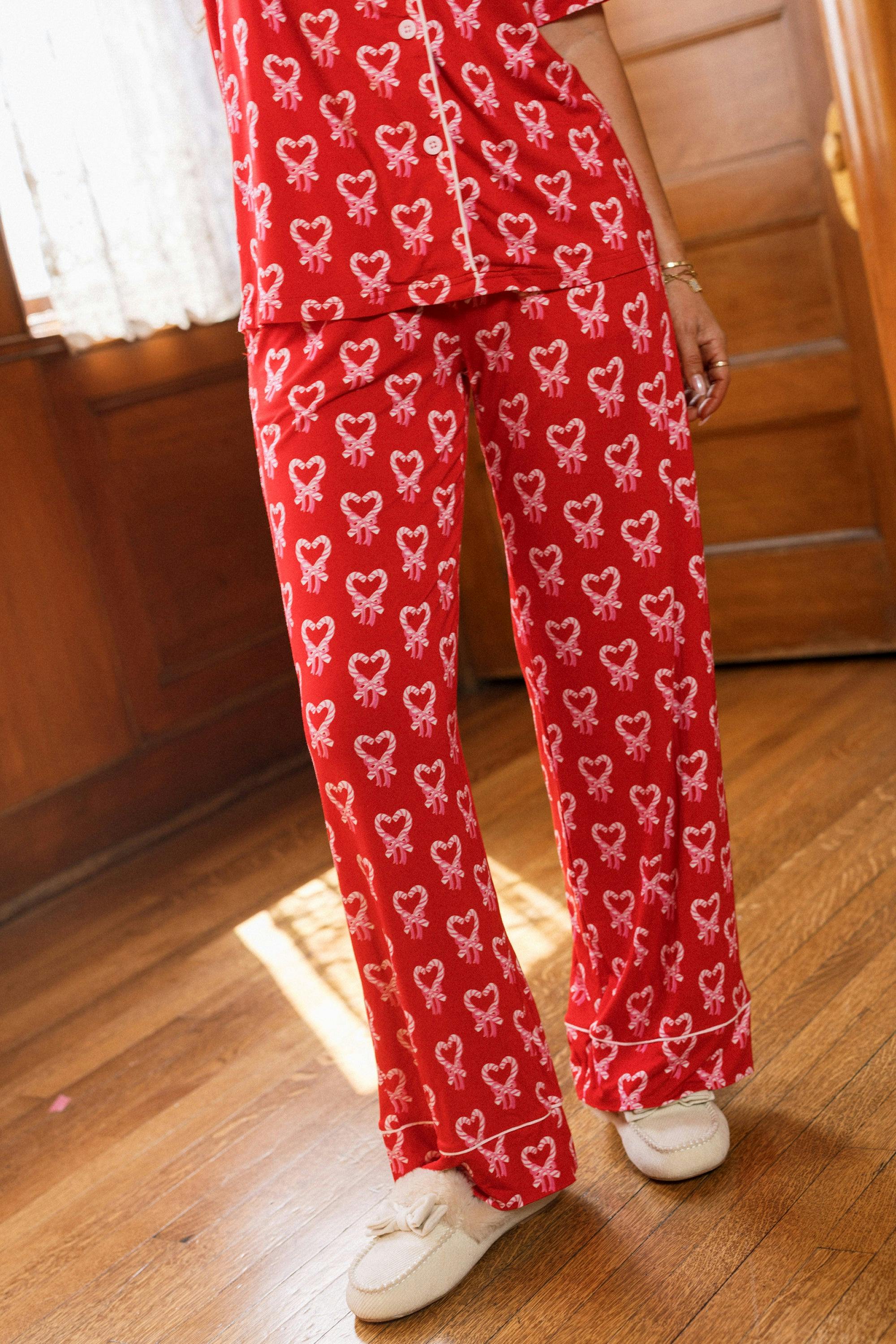 Kali Pajama Set in Poinsettia Candy Canes