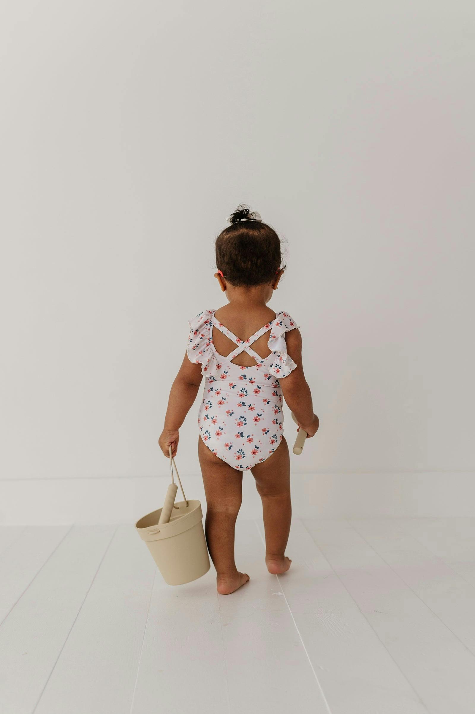 Baby Girl Ruffle Sleeve Cross Back Swimsuit in Maya Floral