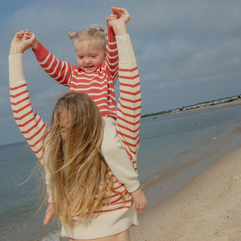 Unisex Red And Cream Stripe Knit Sweater