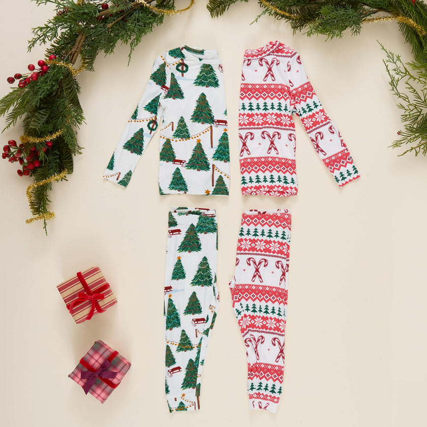 Kids Bamboo PJ Set - Candy Cane Fair Isle