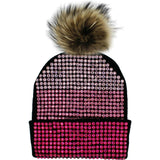 Studded Crystal Faux Fur Pom Pom Beanie