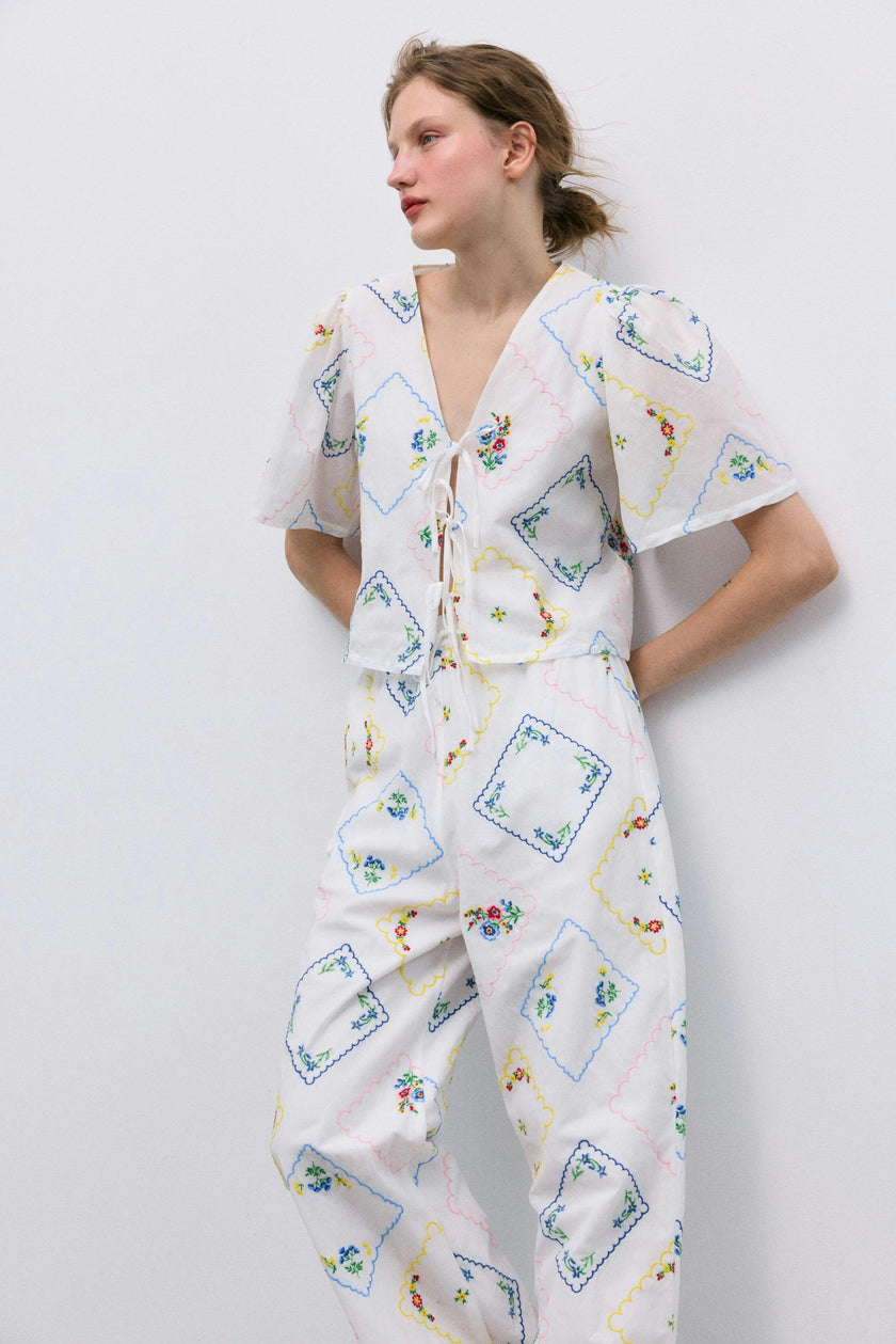 Jacinthe Woman Pant Multicolor Embroidery