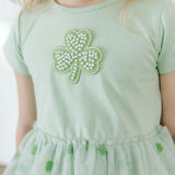 Flocked Shamrock St. Patrick's Day Tiered Short Sleeve Tutu Dress