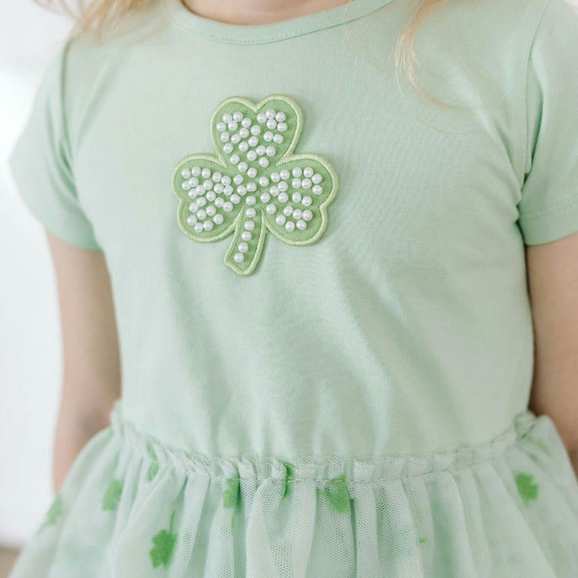 Flocked Shamrock St. Patrick's Day Tiered Short Sleeve Tutu Dress