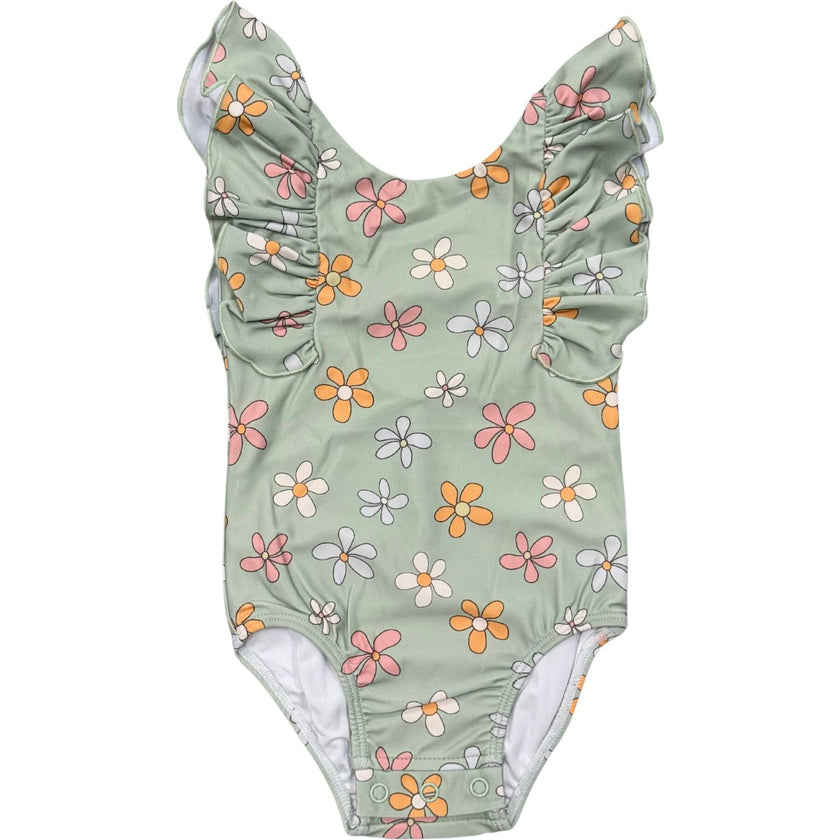 Baby Girl Ruffle Sleeve Cross Back Swimsuit