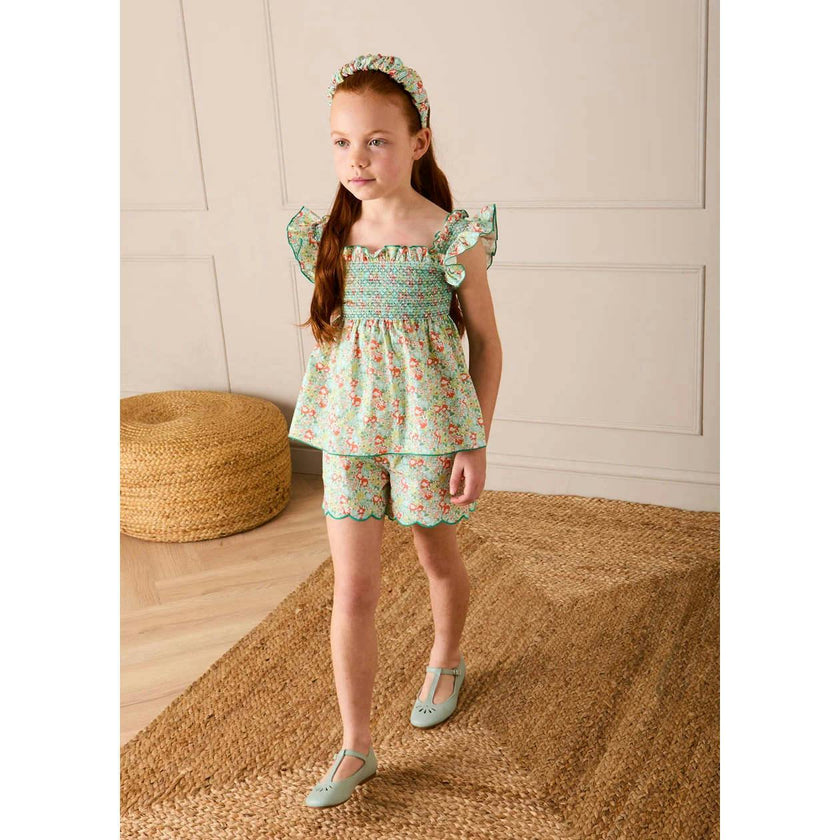 Mabel Floral Scallop Edge High Waisted Shorts in Green (2-12yrs)