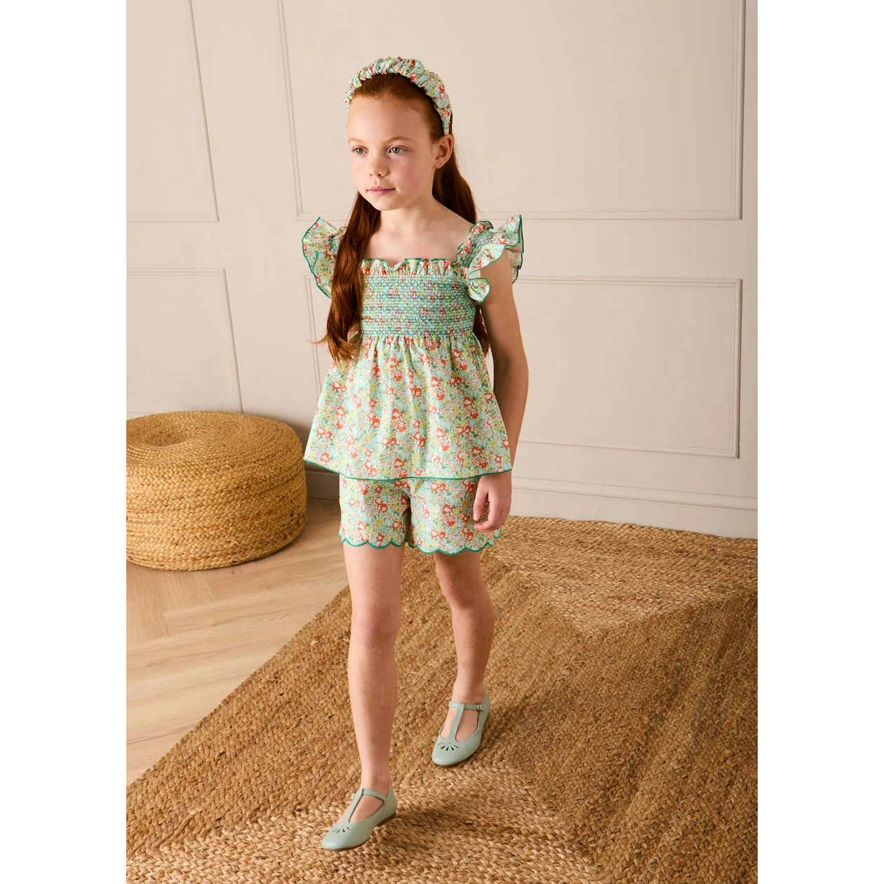 Mabel Floral Scallop Edge High Waisted Shorts in Green (2-12yrs)