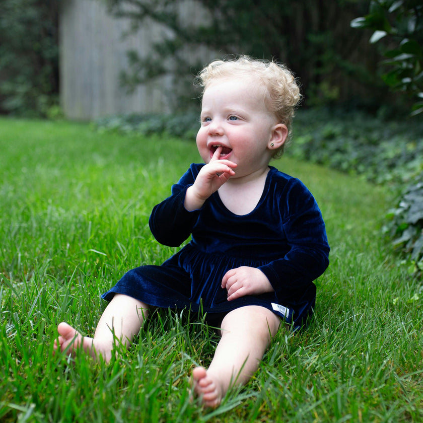 Long Sleeve Bubble Romper in Navy Velvet FW25