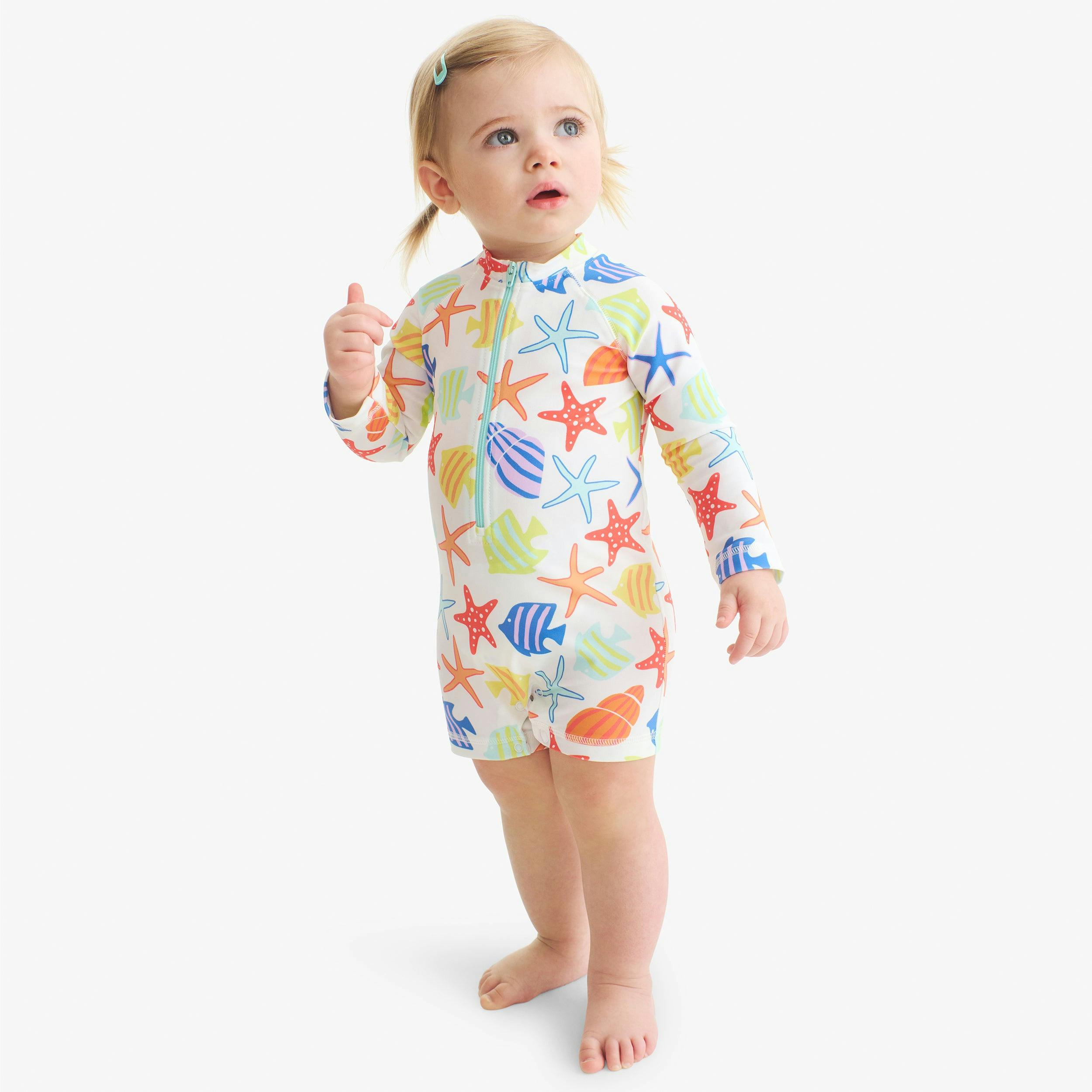 Baby one-piece rash guard in under the sea