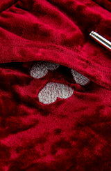 Velvet Zip Hoodie with Embroidered Hearts, Red