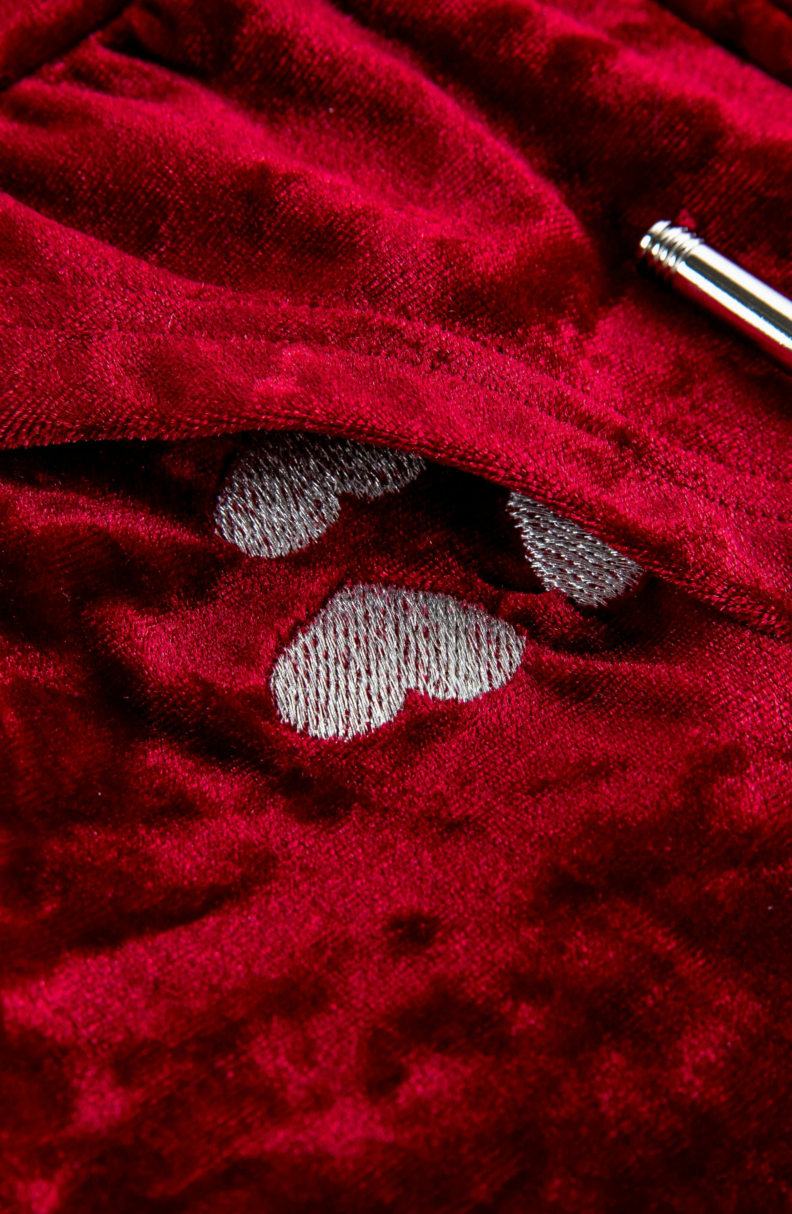 Velvet Zip Hoodie with Embroidered Hearts, Red