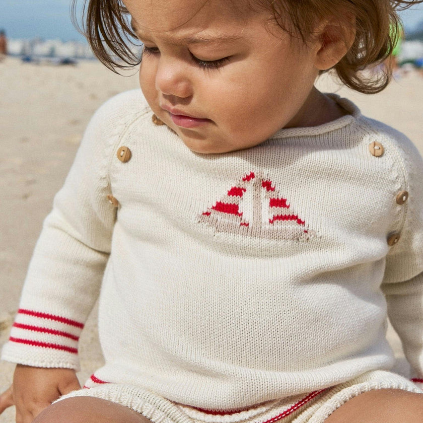 Red Stripe Ancla Cotton Baby Knitted Set