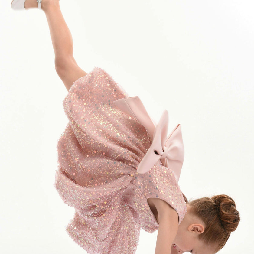 Pink Peach Ainsley Sequin Bow Dress