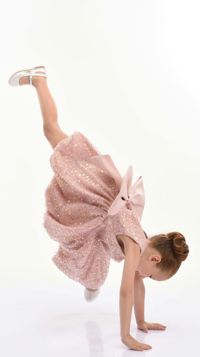 Pink Peach Ainsley Sequin Bow Dress