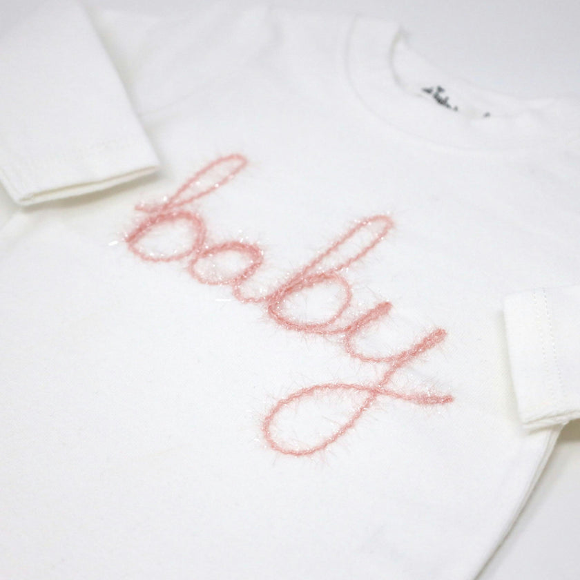 "Baby" Pink Sparkle Embroidered Two Piece Set