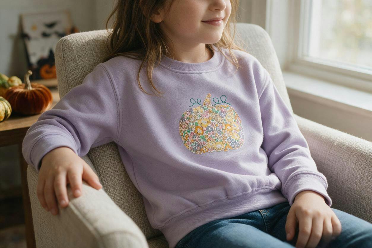 Liberty of London children's pumpkin design purple jumper