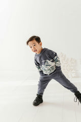 Boys Scenic Raglan Hoodie in Mountains on Nightfall Blue