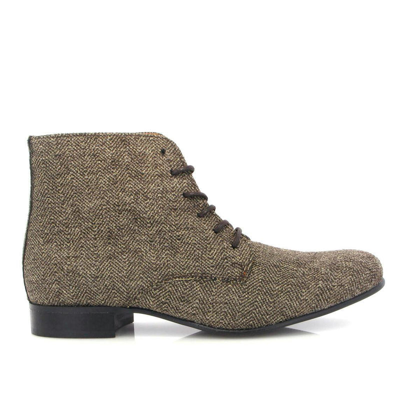 English Fabric Lace Up Boots, Brown