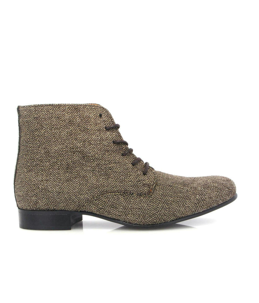 English Fabric Lace Up Boots, Brown