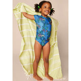 Short Sleeve Zipped Rash Guard One-Piece Swimsuit, Blue