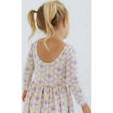 3/4 Sleeve Twirl Dress in Pale Purple Petals