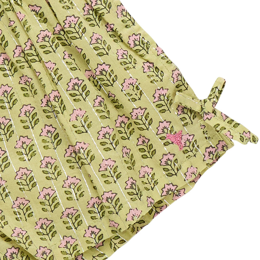 Girls Jules Short - Green Prairie Block Print