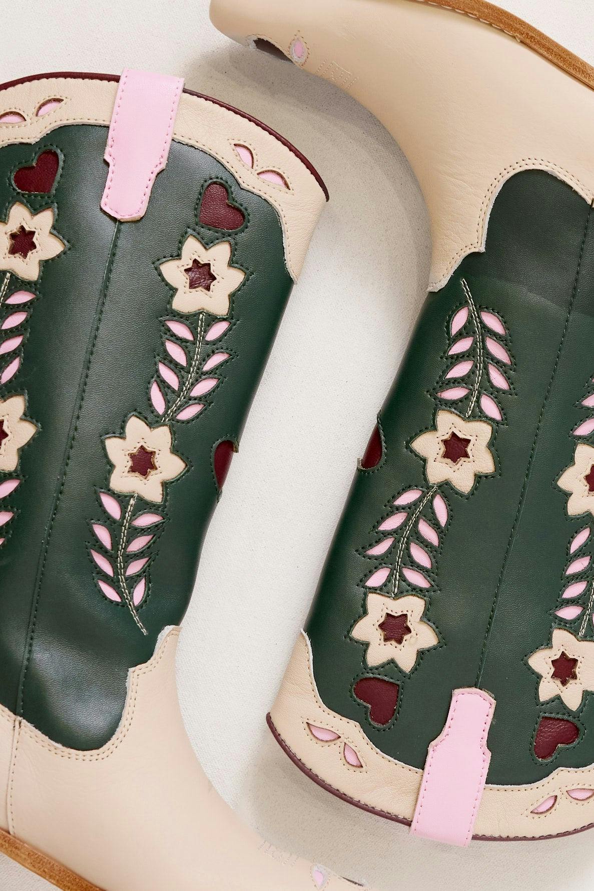 Dakota Boot in Green & Cream