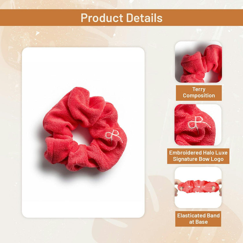 Halo Luxe Signature Terry Logo Scrunchie - Strawberry