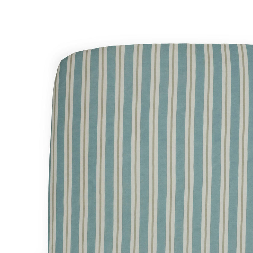Stretch Knit Crib Sheet - Blue Vintage Stripe
