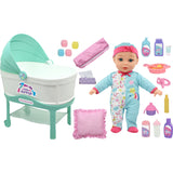 Little Darlings: 12" Bassinet Baby Doll Set - Teal