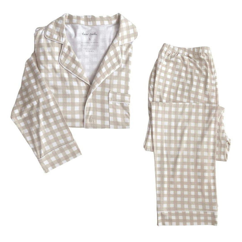 Women's Gingham Long Sleeve Piped Pajama Set