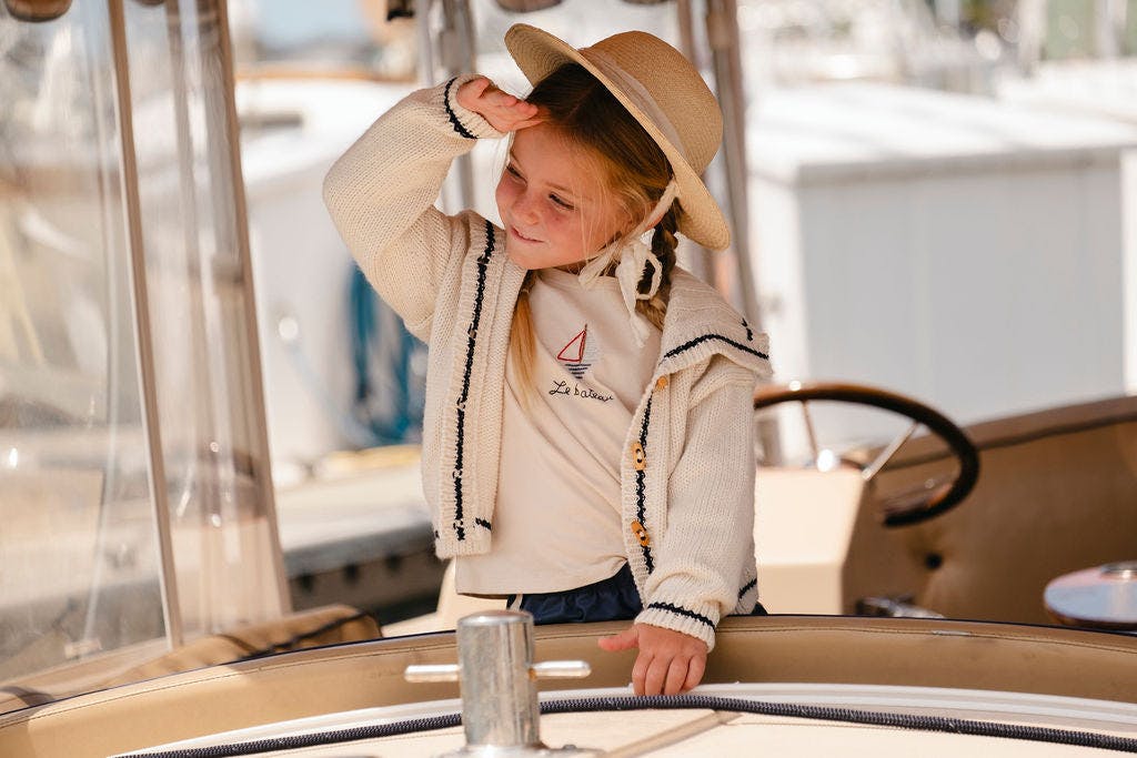 Sail Away Cardigan in Salt/Navy