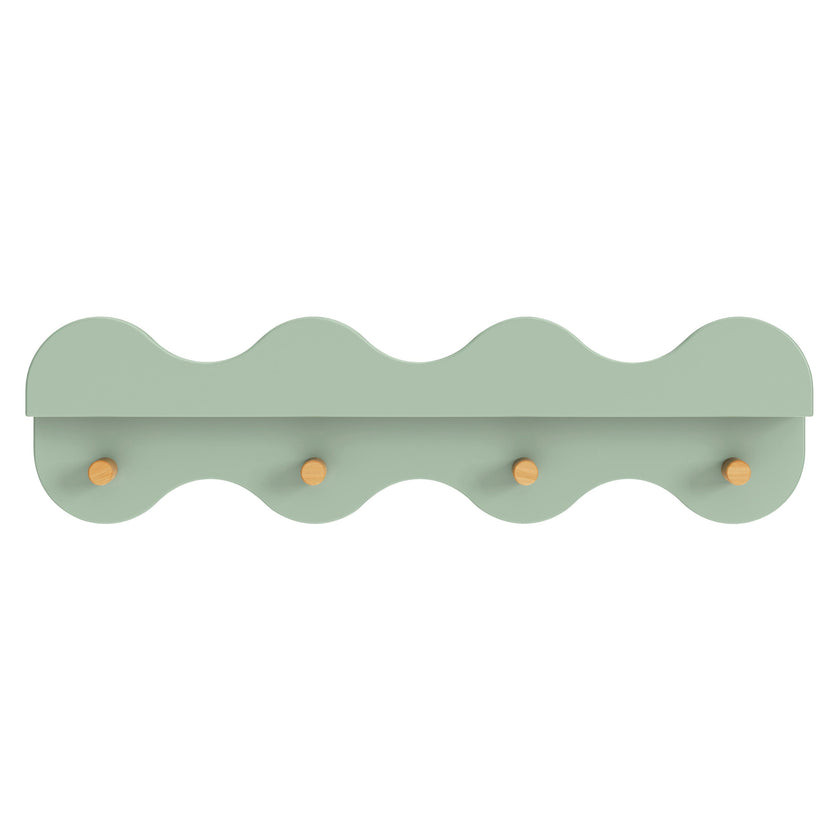 Lido Wave Bookshelf with Hooks in Light Sage/Honey