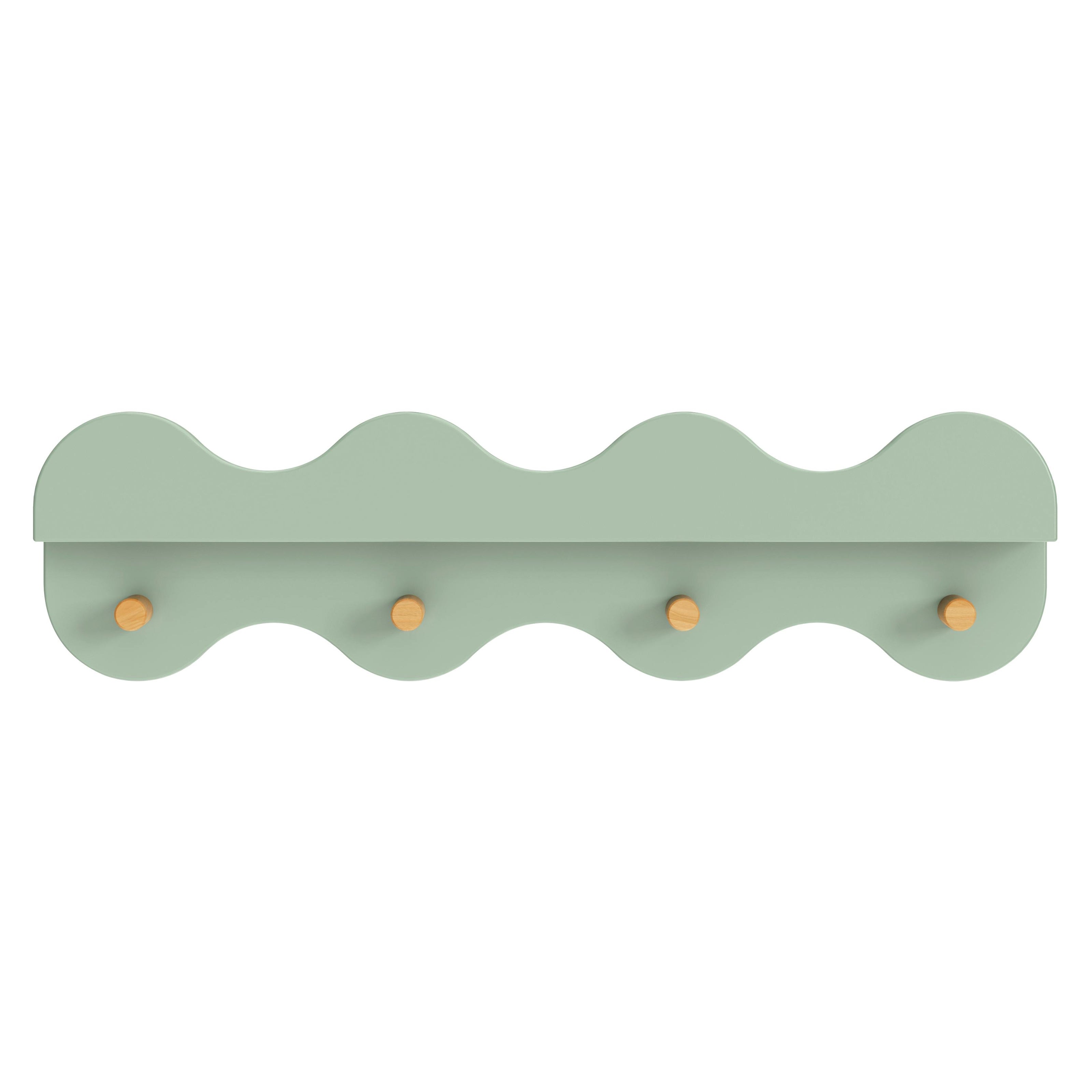 Lido Wave Bookshelf with Hooks in Light Sage/Honey