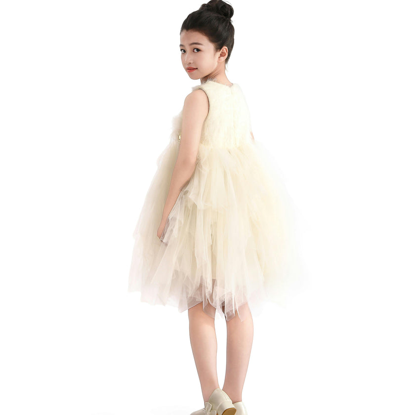 Ivory Feathered Tulle Party Dress