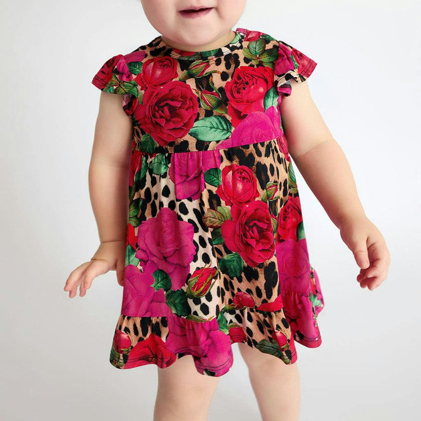 Wild Roses Ruffled Twirl Bodysuit Dress