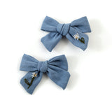 Halo Luxe Felicity Summer Soiree Linen Floral Embroidered Double Clip Set - Light Blue / White