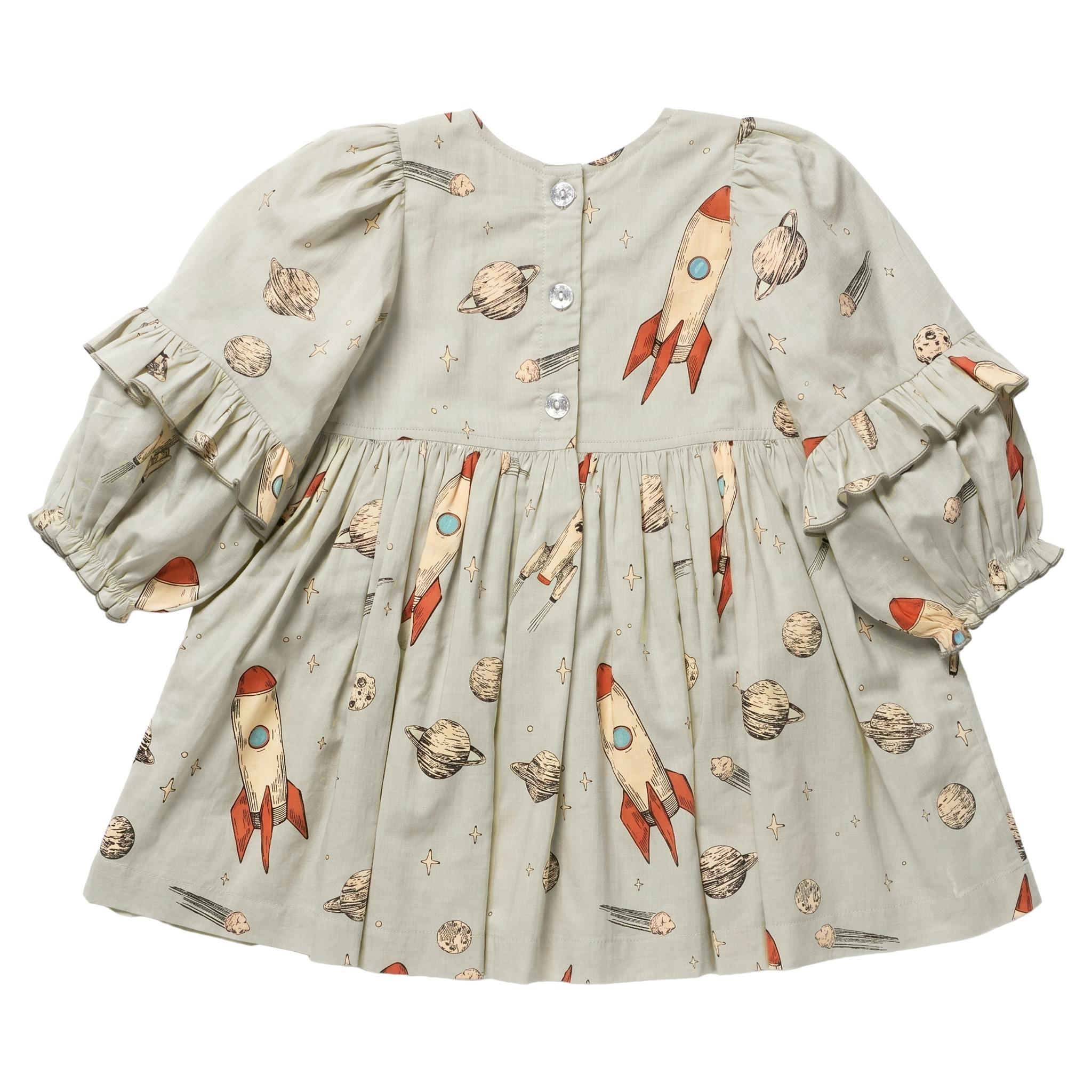 Girls Magnolia Dress - Space Rocket