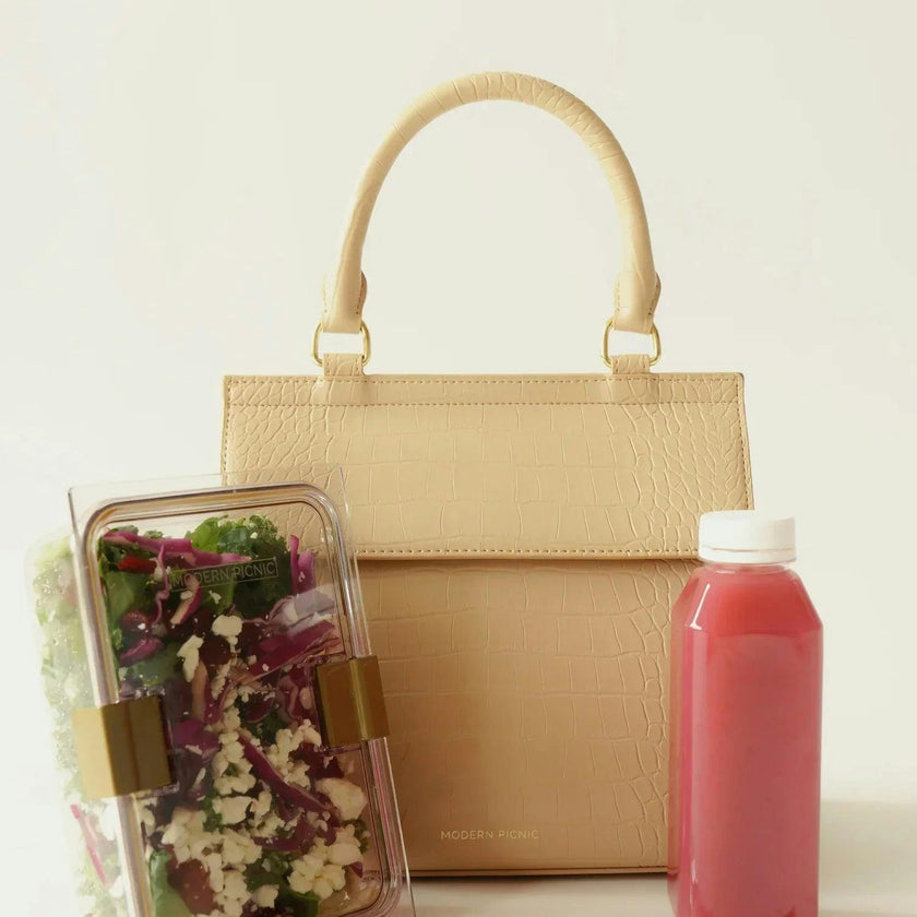 Medium Stylish, Chic Insulated Lunchbox, Cream Croc