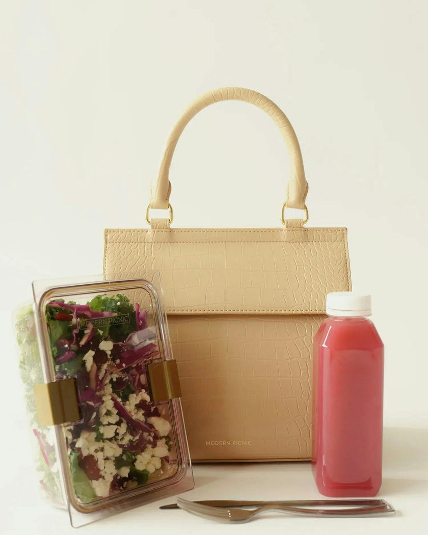 Medium Stylish, Chic Insulated Lunchbox, Cream Croc